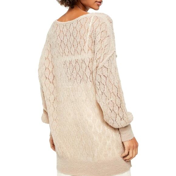 NWT Free People Say Hello Open Stitch Oversized Sweater Womens XS Taupe - Picture 9 of 9